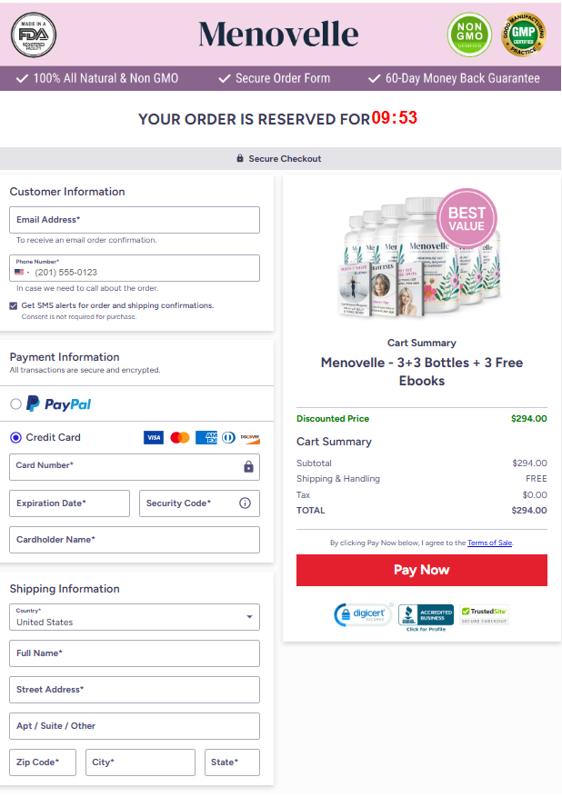 Menovelle Official Website Secure Order Page